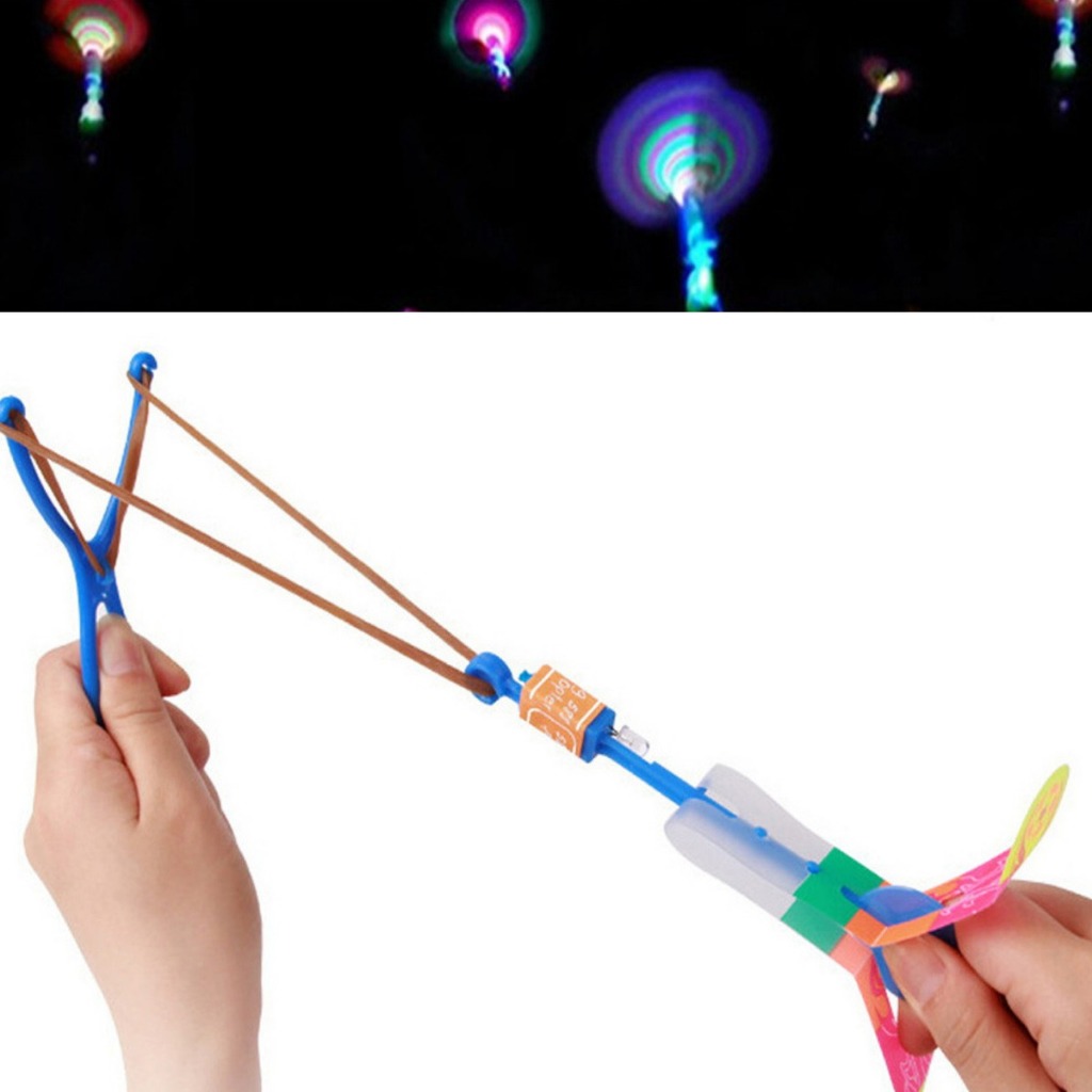 kit 100 Avatar Voador Rotativo Helicoptero Led Foguete Lançador Estilingue Luminoso Brinquedo Criança