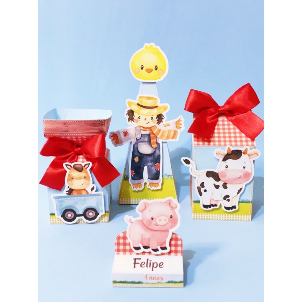 kit Festa Lembrancinhas Personalizadas Fazendinha aquarela menino - Caixinhas Personalizadas - Papelaria Personalizada