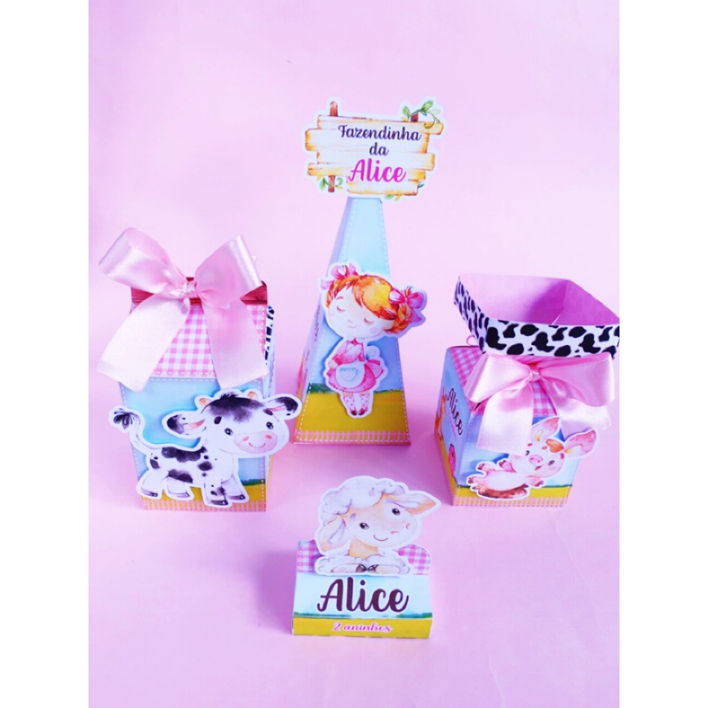 kit Festa Lembrancinhas Personalizadas Fazendinha aquarela menina - Caixinhas Personalizadas - Papelaria Personalizada