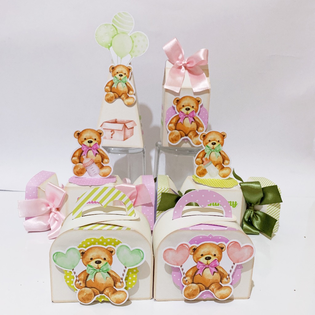 kit Festa Lembrancinhas Personalizadas Chá revelação Ursinho rosa e Verde - Caixinhas Personalizadas