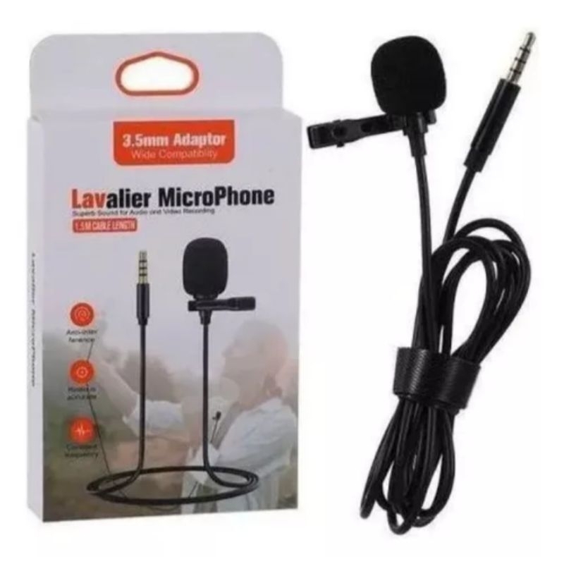 Microfone Lapela Lavalier Microphone P2 3,5mm Adaptor Celular
