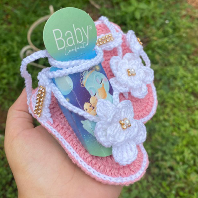 Rasteirinha de bebe Sapatinho de Crochê