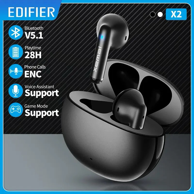 EDIFIER X2 fone bluetooth fone de ouvido sem fio fone de ouvido bluetooth 5.1 TWS voz assistente 13mm driver controle toque até 28hrs playtime fone sem fio