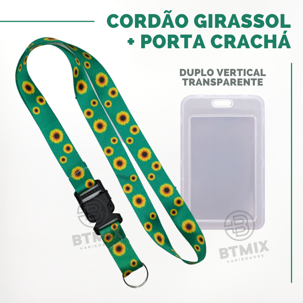 Kit Cordão Girassol com Porta Cartão Transparente Dupla Face Vertical