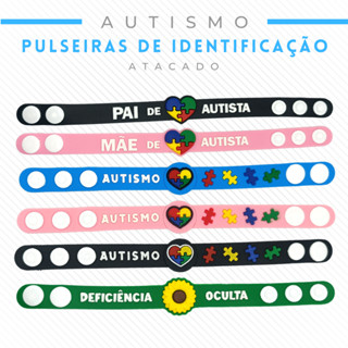 Kit Revenda Atacado Pulseira de Identificação Autismo Autista Infantil Silicone