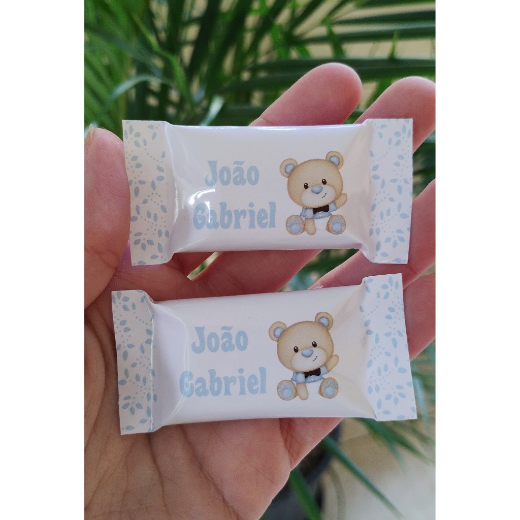 100 Balas Personalizadas Ursinho Chá de Bebê Chá Revelação Maternidade Batismo Aniversário Mesversário Lembrancinha Decoração