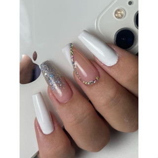 postiça branca unha com strass e glitter com 16 unidades selecione o modelo vc