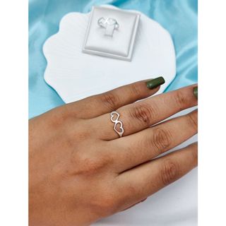 Anel Feminino Prata 925 Original - Duplo Coração Vazado