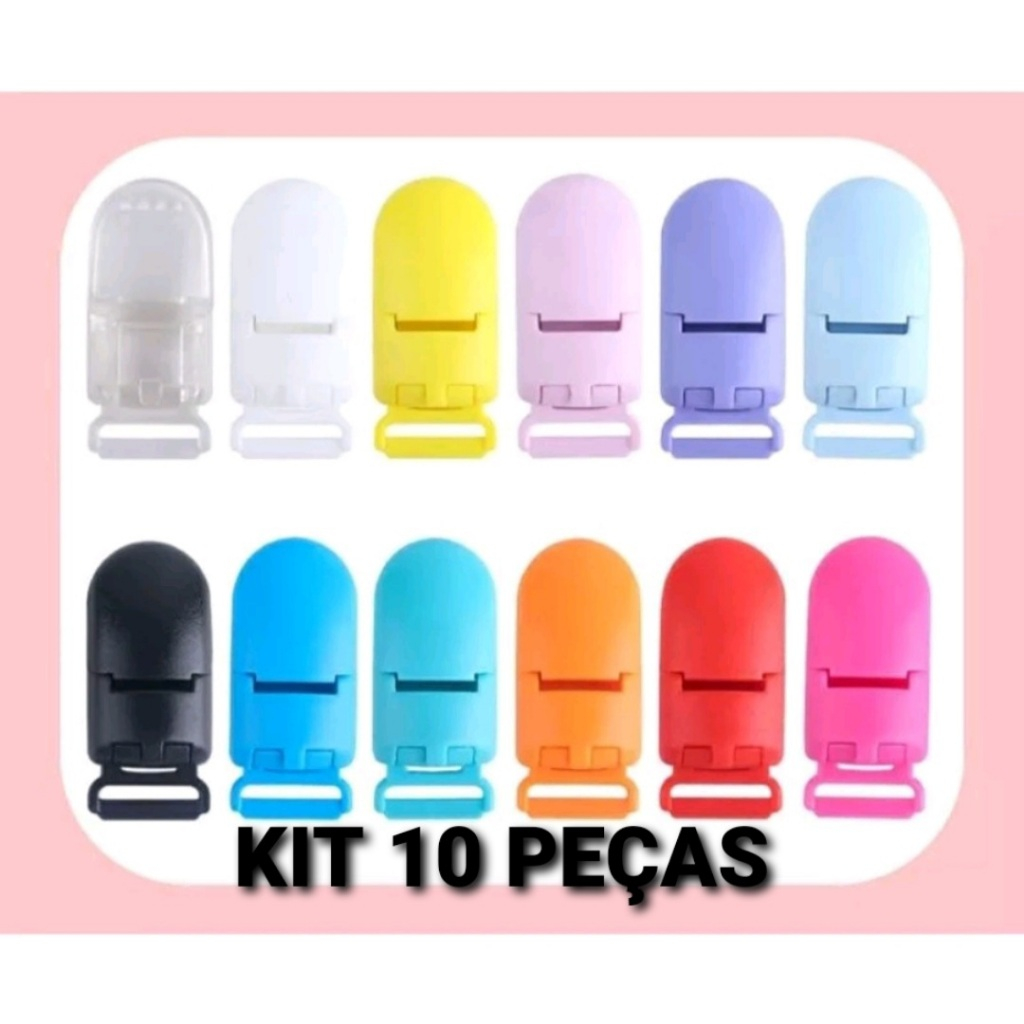 KIT 10 PEÇAS - Prendedor Jacaré de Plástico Várias Cores