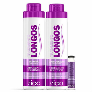 Kit Eico Cabelos Longos Shampoo Sem Sal e Condicionador Leave-in 800ml + Ampola Hidratação Crescimento Fortalecimento