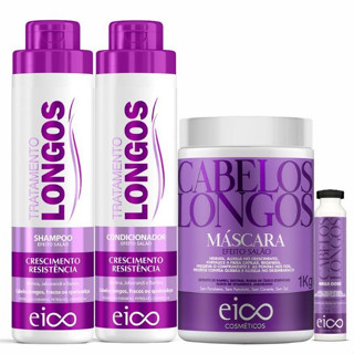 Kit Eico Cabelos Longos Shampoo e Condicionador 800ml + Máscara Hidratação Fortalecimento 1kg + Ampola Creme Nutre