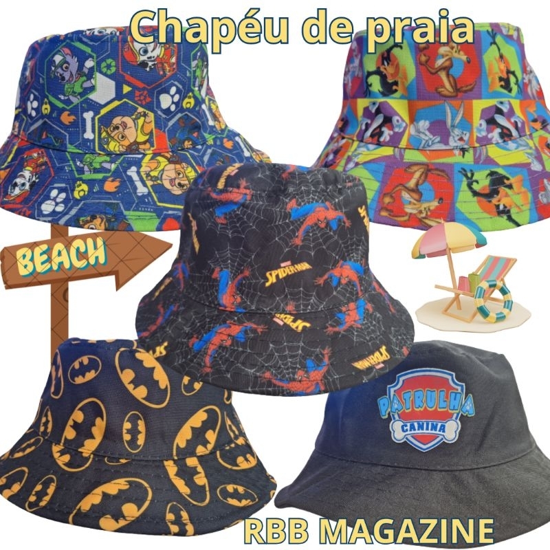 Chapéu de praia, piscina, Bucket, cata ovo, infantil, sonic, Naruto, Super Mario