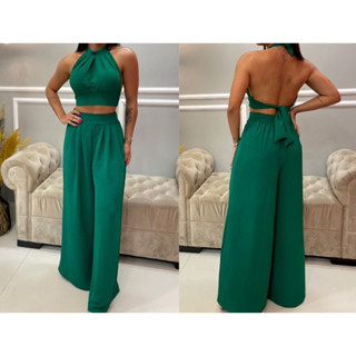 Conjunto Calça Pantalona + Blusa No Tecido Dunas