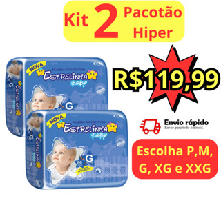 Kit com 2 Pacotes de Fralda Infantil Estrelinha Baby Hiper. Escolha Tamanho P, M, G, XG, XXG