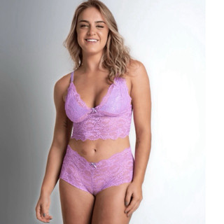 Conjunto de Renda Com Calcinha Caleçon Espera Marido Sem Bojo Lingerie