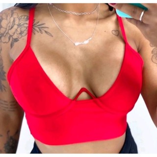 Cropped Fitnes Feminino Aro V Suplex Premium Alcinha Decote Efeito Silicone