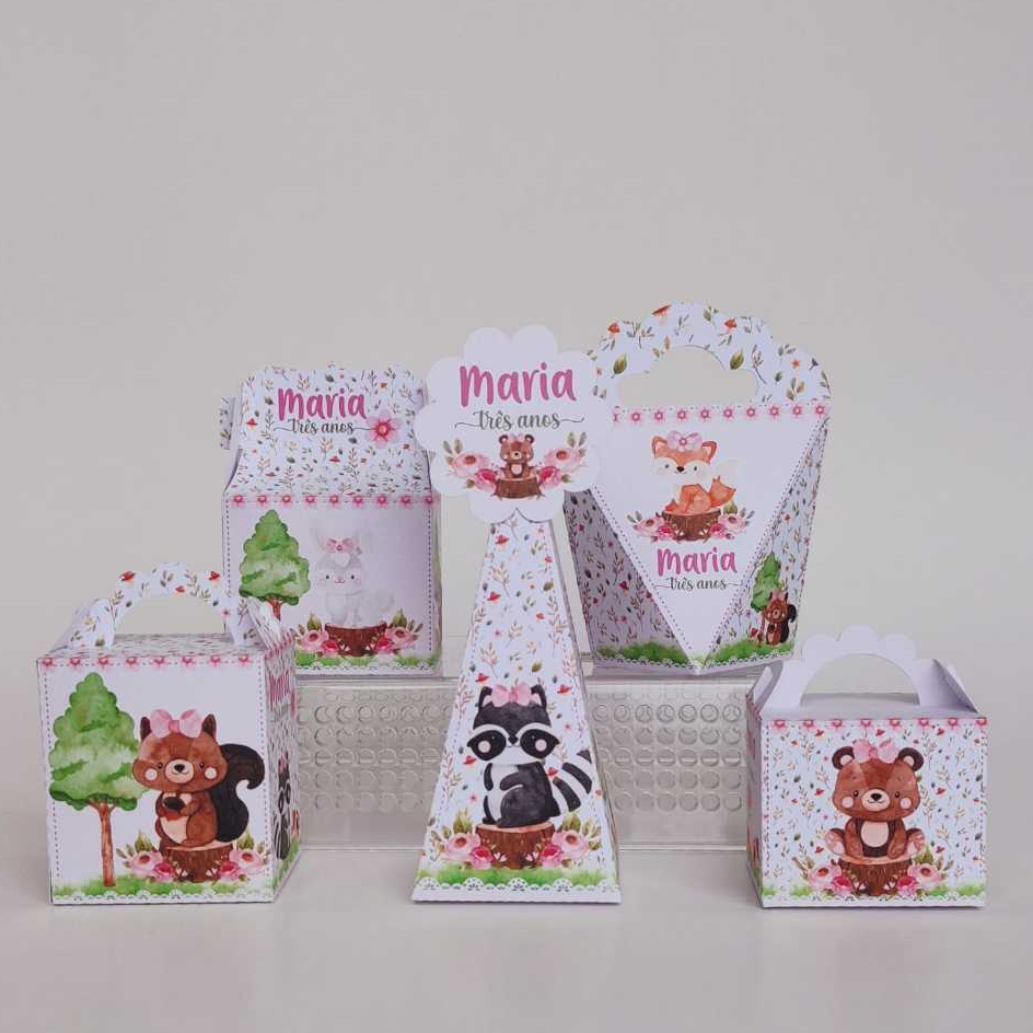 Kit lembrancinhas Personalizadas Bosque Encantado Menina | Aniversário | Decoração | Festa | Pegue e Monte