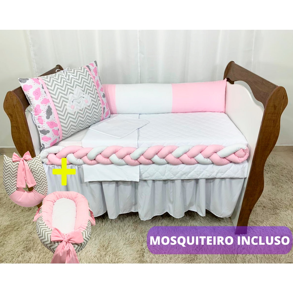 Kit 9 Peças Berço + Ninho e Amamentação C/Mosquiteiro