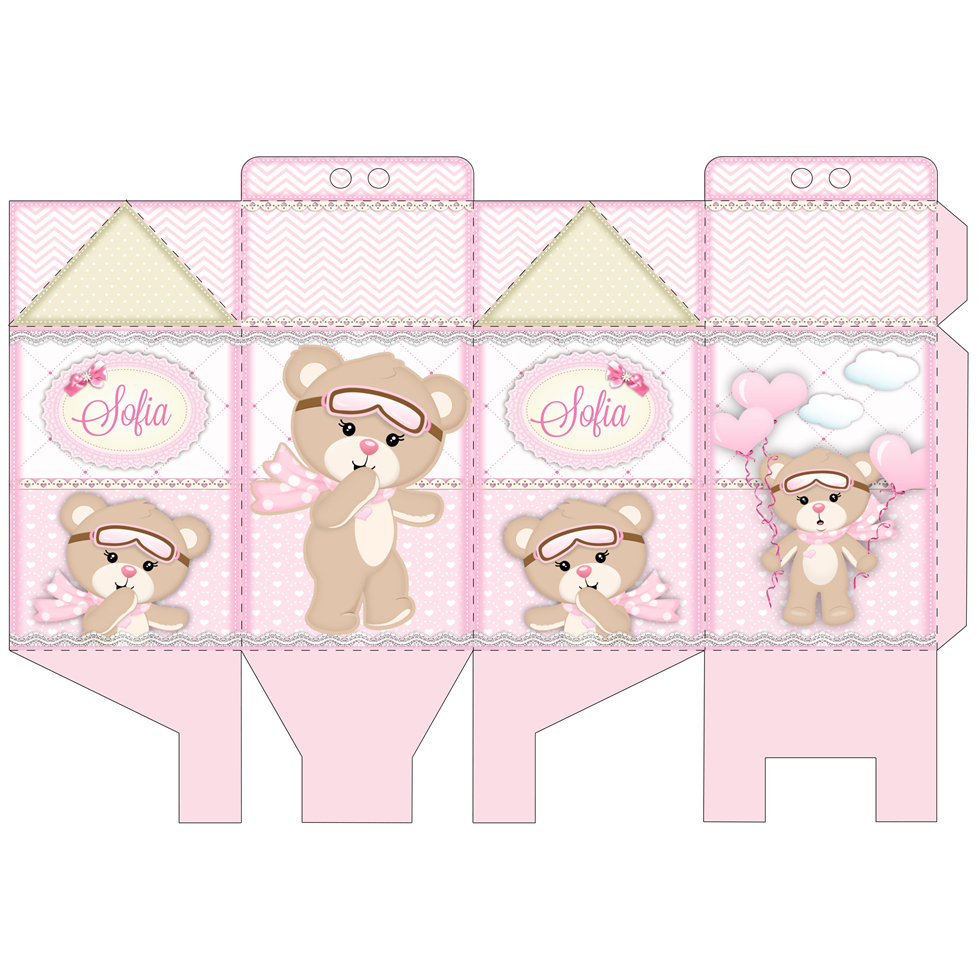 KIT 10 UND. CAIXINHAS PERSONALIZADAS (FOLHA COM ARTE IMPRESSA) TEMA URSINHA BALOEIRA ROSA