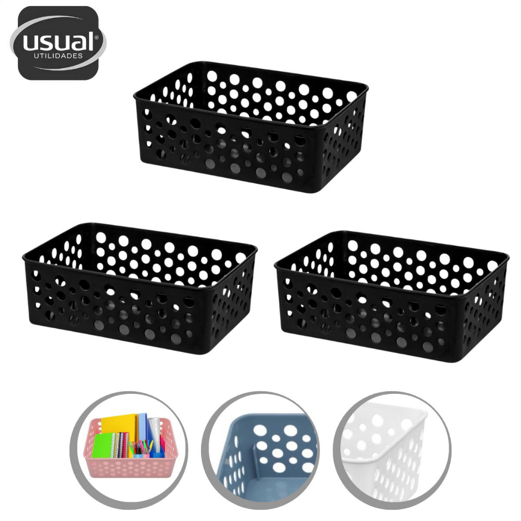 Kit 3 Cestos Organizador Armário Closet Resistente Multiuso 13x19cm em Oferta na Shopee