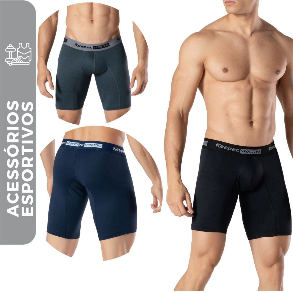 Kit 3 Cueca Boxer LongLeg Anti Assadura Esportiva Microfibra Box Ciclista Academia Corrida