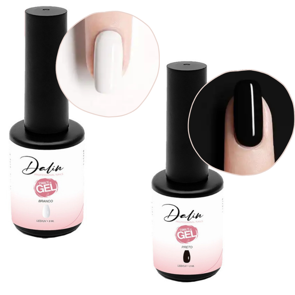 Esmalte em Gel Preto e Branco Esmalte Blindagem Esmalte D&Z Dalin Sioux Gel Polish Manicure Pedicure Excelente Qualidade Fixação e Durabilidade