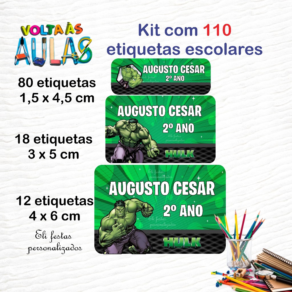 Etiqueta Escolar Hulk: Onde Comprar | BuscaProdutos