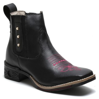 Botina Feminina Cano Curto Pedras Pink Preta
