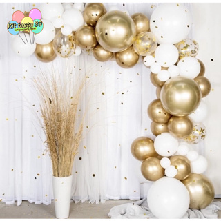 Kit 70 Balão Bexiga Liso Branco + Cromado ouro + Cristal Com Confete Dourado Decoração em Oferta na Shopee