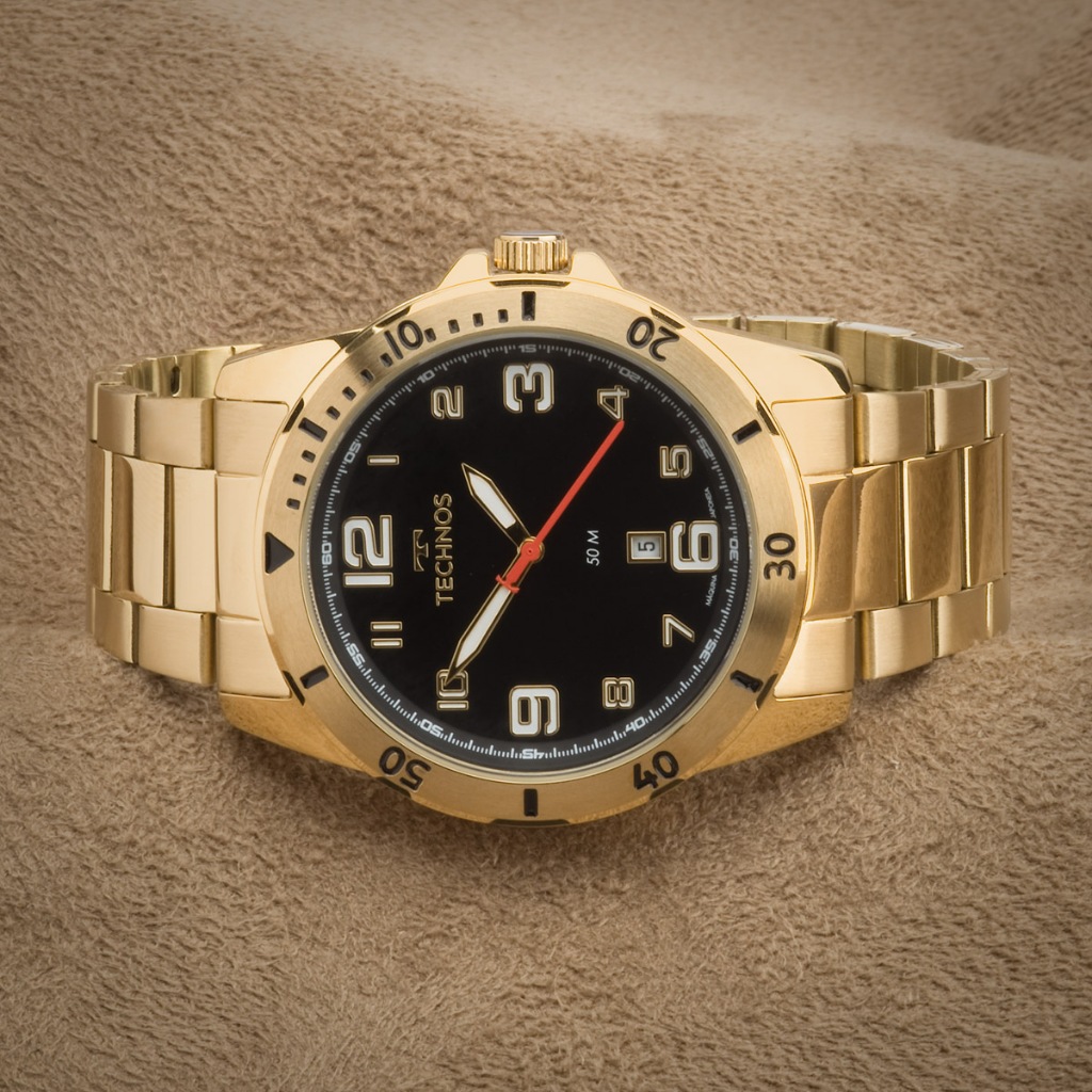 Relógio Masculino Technos Dourado Militar A Prova D'Água Original Presente Homem Namorado Marido Esposo