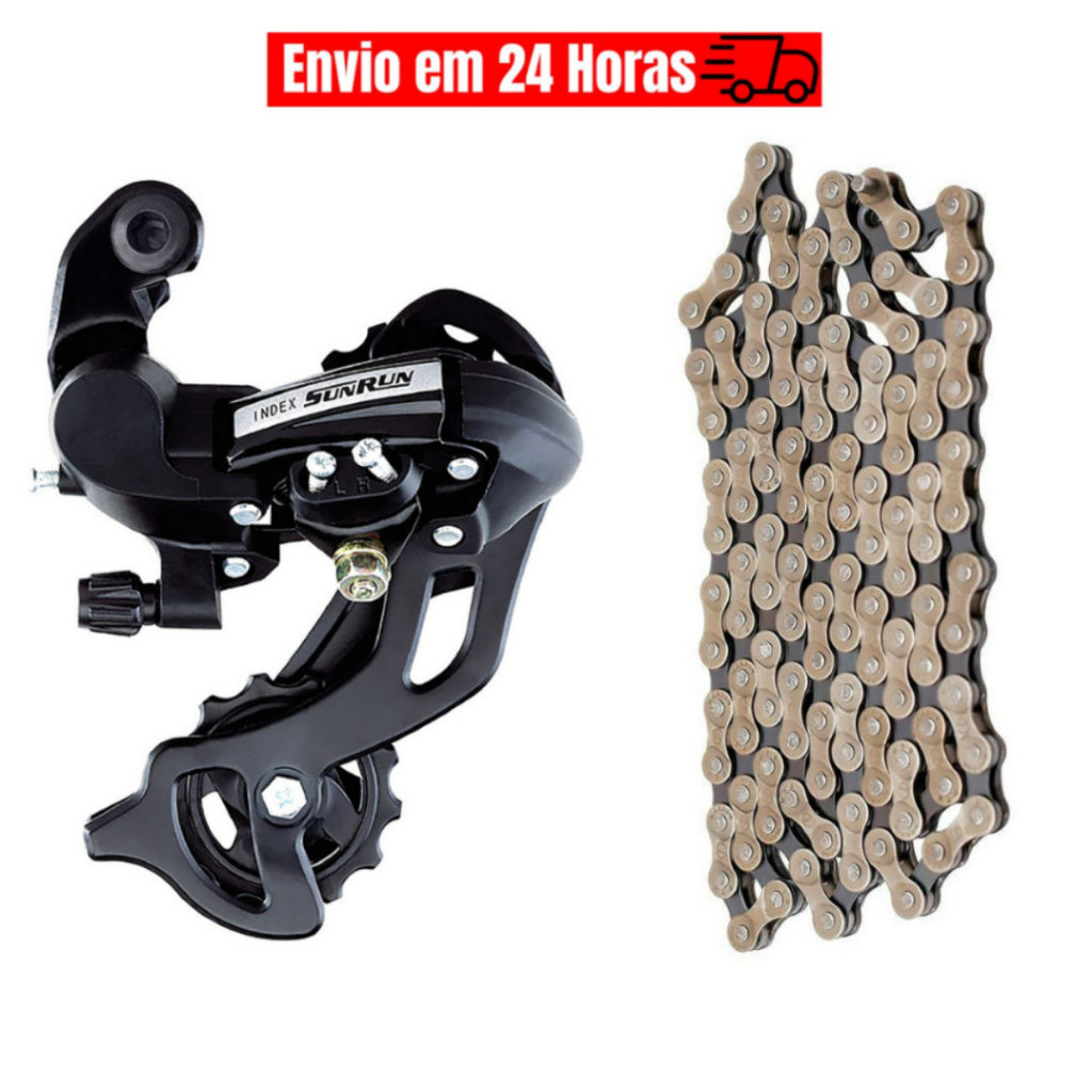 Câmbio Traseiro Sunrun 8v Bike 24 Marchas Index Mega Compatível C/Shimano Corrente Bicicleta Indexada 24v