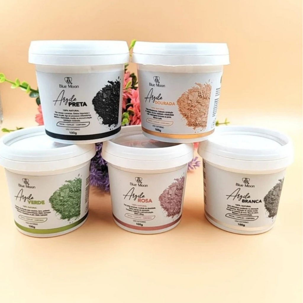 Argila Facial Capilar e Corporal peles Oleosa e Acneicas Elimina Impurezas e Toxinas da pele 100% Natural 100G Blue Moon em Oferta na Shopee