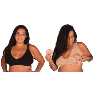 Kit 2 Sutiãs de Amamentação PLUS SIZE Reforçado Algodão sem Bojo Soutien Pós Parto Grávida Cotton Alta Sustentação Lingerie Feminino para Amamentar Confortável Gestante Sutian Maternidade Adulto Tamanhos Seios Grandes