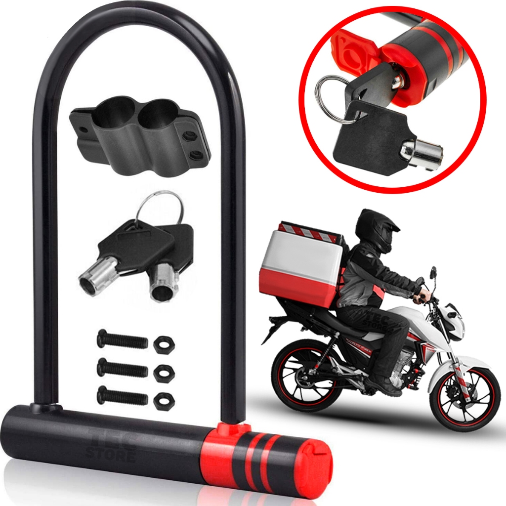 Trava Cadeado U-Lock Bicicleta Moto Bike Aço Reforçado 2 Chaves Anti Furto Roubo Segurança Suporte