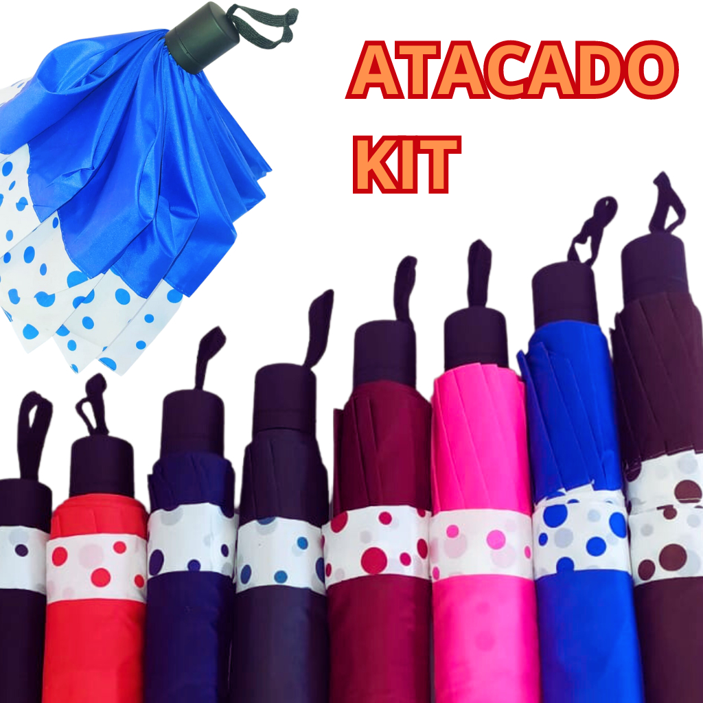 KIT 5 Guarda Chuva Sombrinha Grande Reforçado de bolsa Feminino Masculino 10 varetas com Bolinhas Poa em Oferta na Shopee