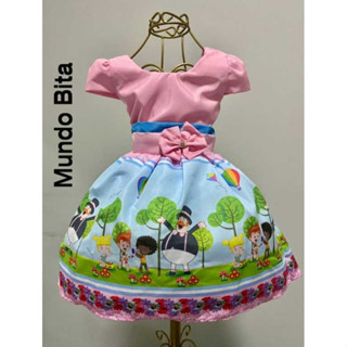 Vestido Infantil Temático MUNDO BITA Aniversários e Festas.