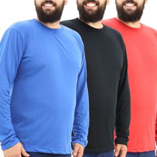 Kit Com 3 Camiseta Poliéster Manga Longa Plus Size Colorida