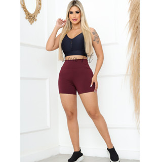 short meia coxa feminino grosso lycra cintura alta nao fica transparente bermudinha fitness