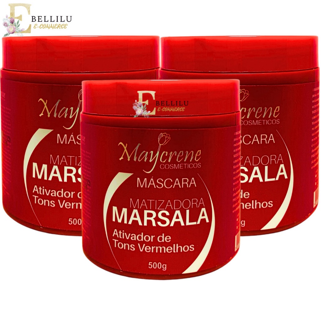 kit 3 Máscara Matizadora Marsala Ativador de Tons Vermelho 500g Maycrene