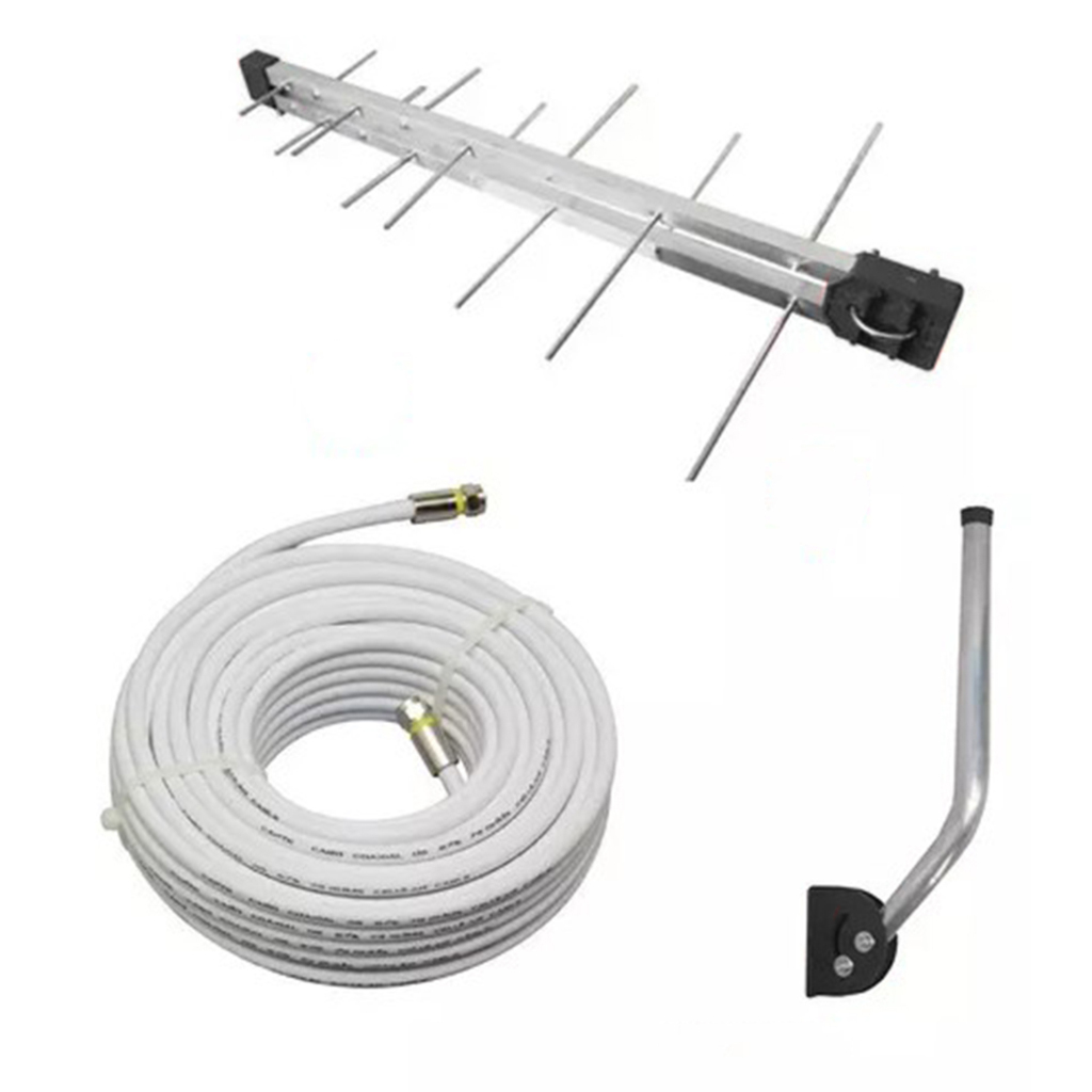Antena Externa Digital 4k Vhf Uhf Hdtv Com Mastro E Cabo Kit