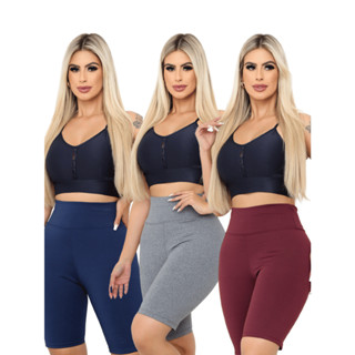 Bermuda feminina Kit 3 peças grossa cintura alta