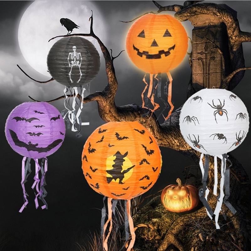 Lanterna de papel de Halloween Abóbora Aranha Caveira Morcego bruxa Pendurado Lanterna Decoração
