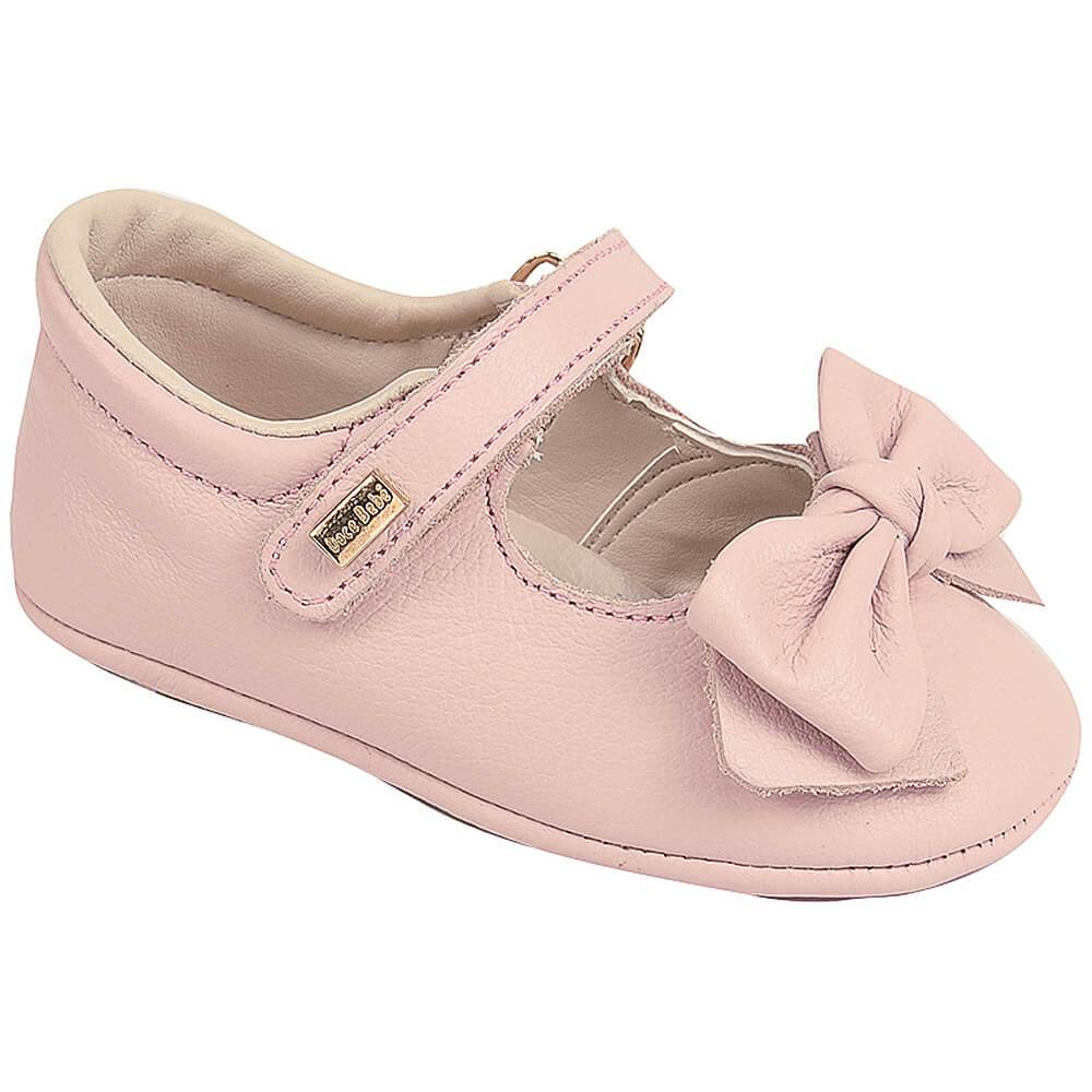Sapatilha Menina Doce Bebê Em Couro Macio Com Enfeite De Laço Feminina