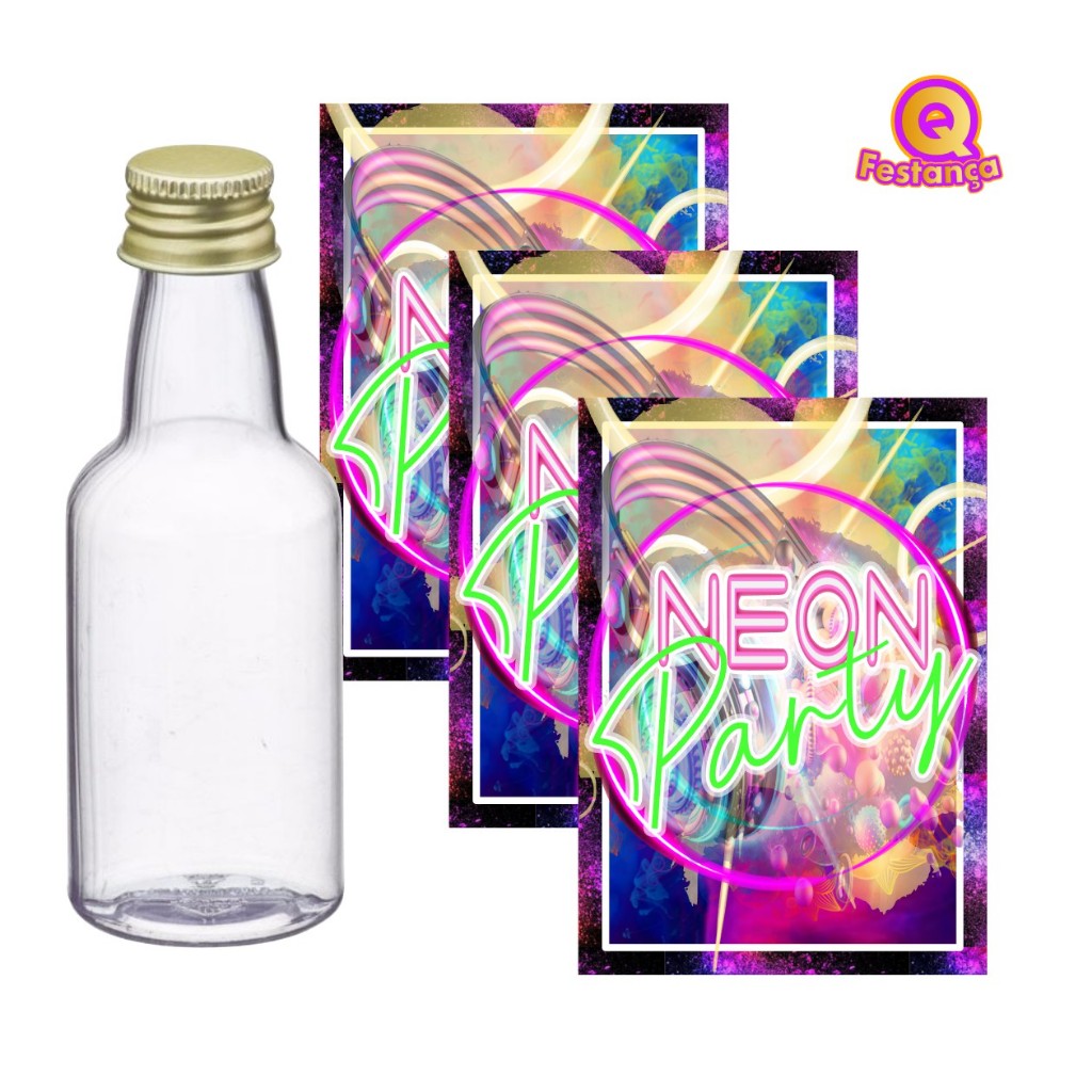 Adesivos para Garrafinha 50ml  Balada Neon - Pronto para ser aplicado, Tema de Festa Neon, Kit Balada, Kit Neon.