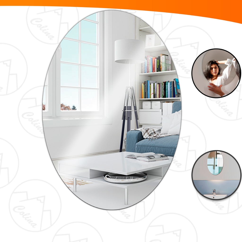 Espelho Placa 50x35 Adesivo Acrílico Oval Decorativo Quarto Sala Banheiro