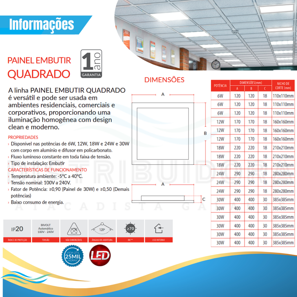 Painel Plafon Luminaria Embutir Quadrado Teto/Gesso/Forro Pvc Led Branco 6w/12w/18w/24w/30w 3000k/4000k/6500k Avant · foto 2