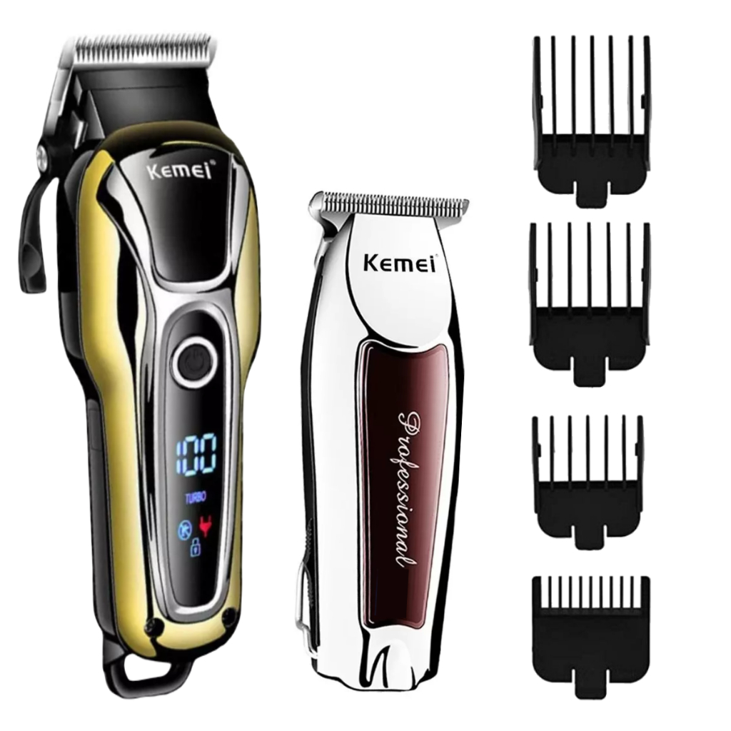 Kit Barbeiro Maquina Corte Cabelo Profissional km1990 E Maquina de Acabamento km9163