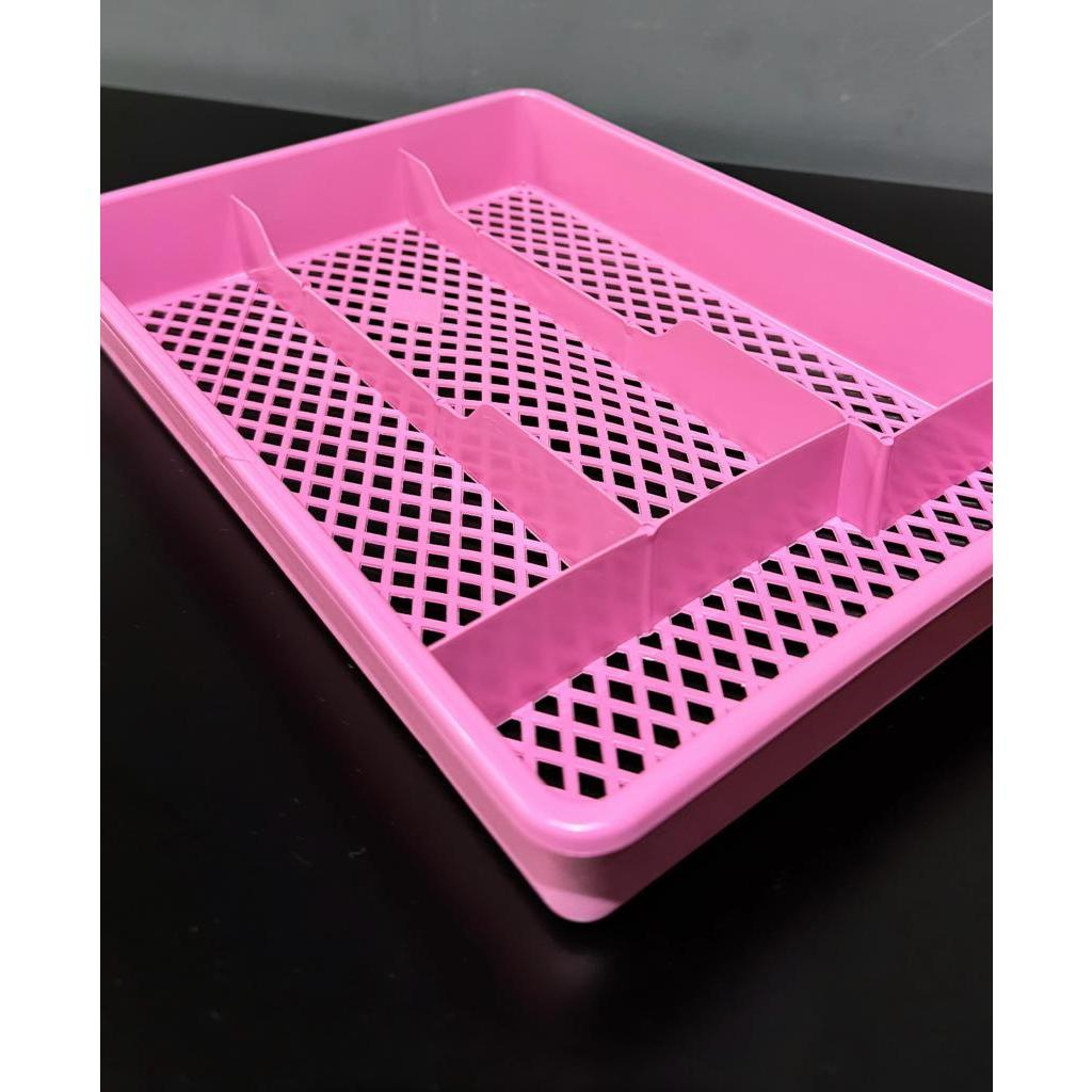 Escorredor Organizador Porta Talheres 4 Divisórias Rosa Retangular Plasmarc