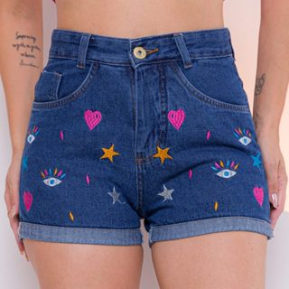 Short jeans estampado c/ olho grego113