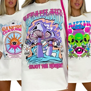 Camisetas feminina estampas exclusivas malha 100% algodão corte oversized feminino